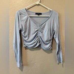 Derek Heart Blue Long Sleeve Crop Top